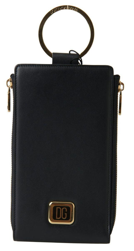 Dolce & Gabbana Black Leather DG Logo Gold Zip Card Holder Men Wallet - Ellie Belle