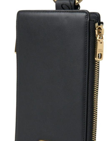 Dolce & Gabbana Black Leather DG Logo Gold Zip Card Holder Men Wallet - Ellie Belle