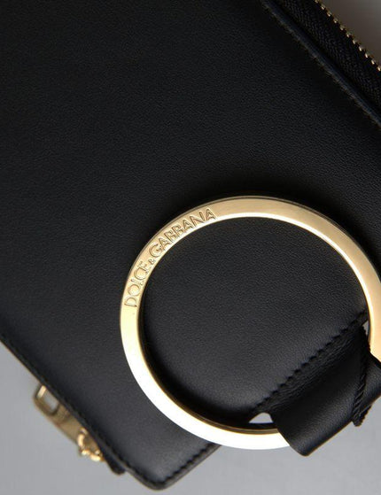 Dolce & Gabbana Black Leather DG Logo Gold Zip Card Holder Men Wallet - Ellie Belle