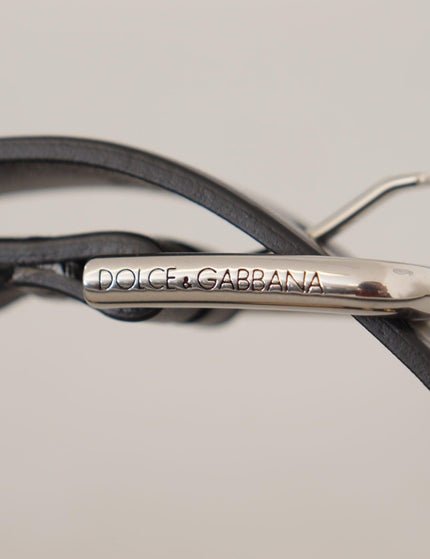 Dolce & Gabbana Black Leather Eyelet Silver Tone Metal Buckle Belt - Ellie Belle