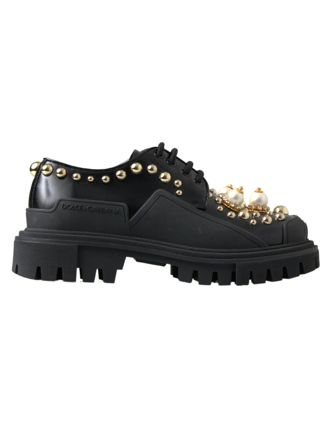 Dolce & Gabbana Black Leather Faux Pearl Studded Shoes - Ellie Belle