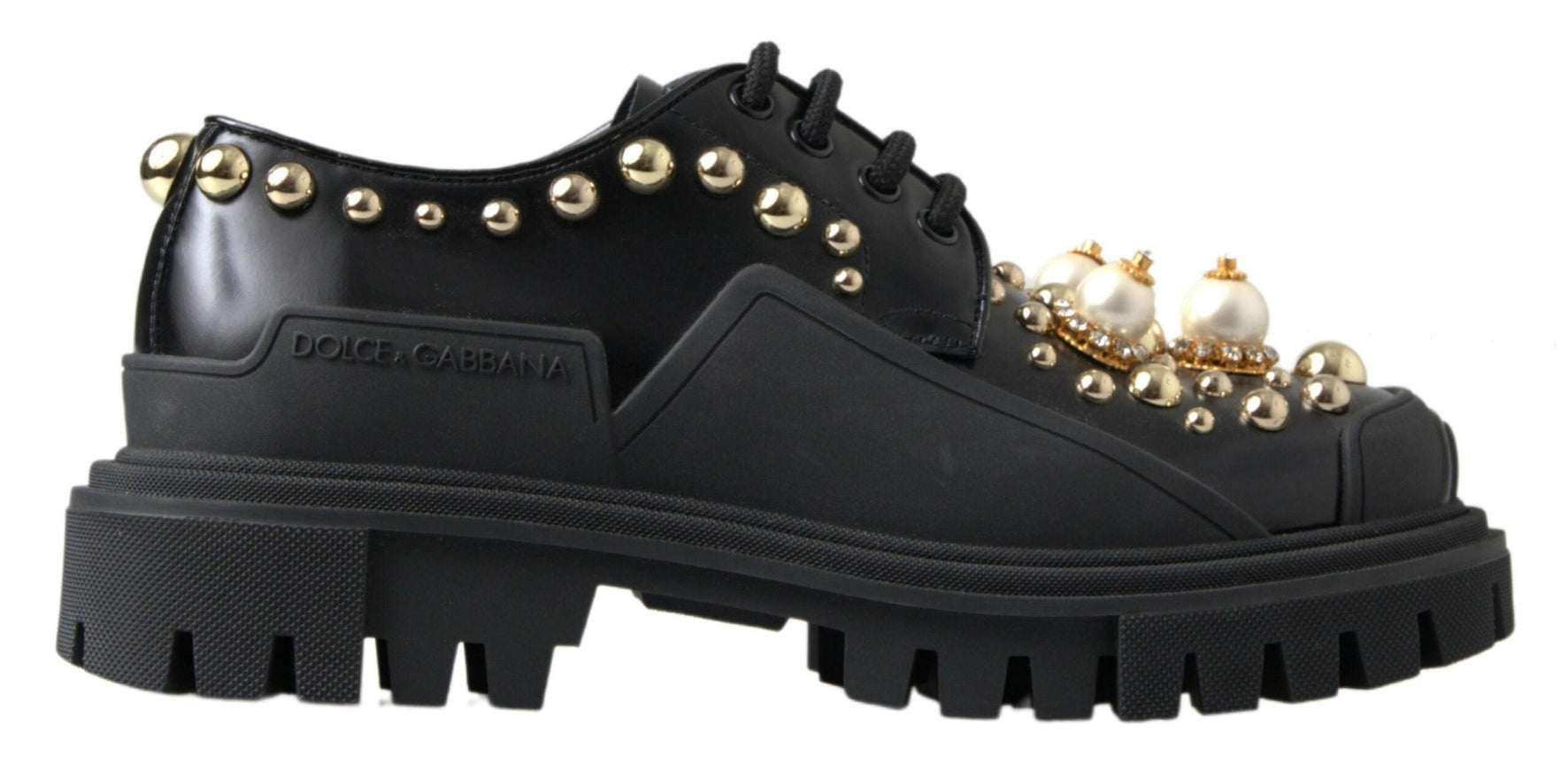 Dolce & Gabbana Black Leather Faux Pearl Studded Shoes - Ellie Belle