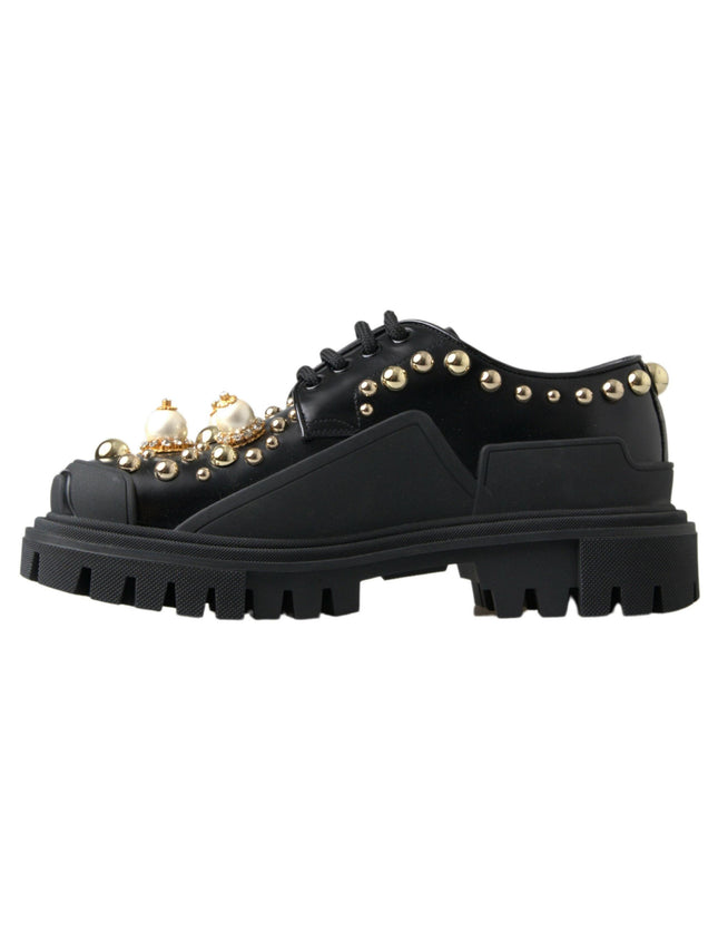 Dolce & Gabbana Black Leather Faux Pearl Studded Shoes - Ellie Belle