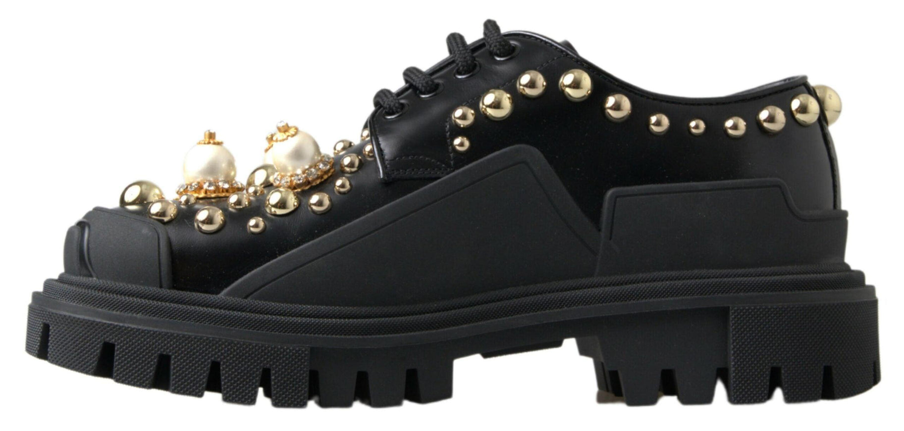 Dolce & Gabbana Black Leather Faux Pearl Studded Shoes - Ellie Belle