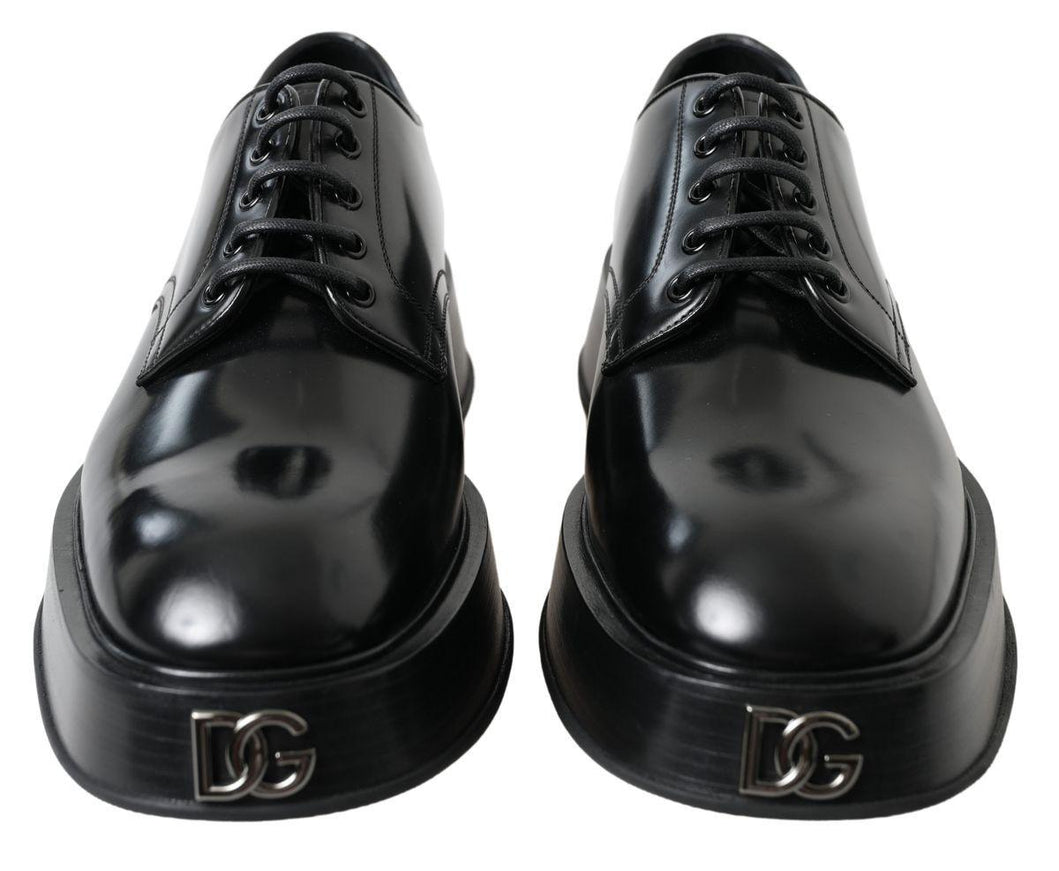 Dolce & Gabbana Black Leather Formal Lace Shoes - Ellie Belle