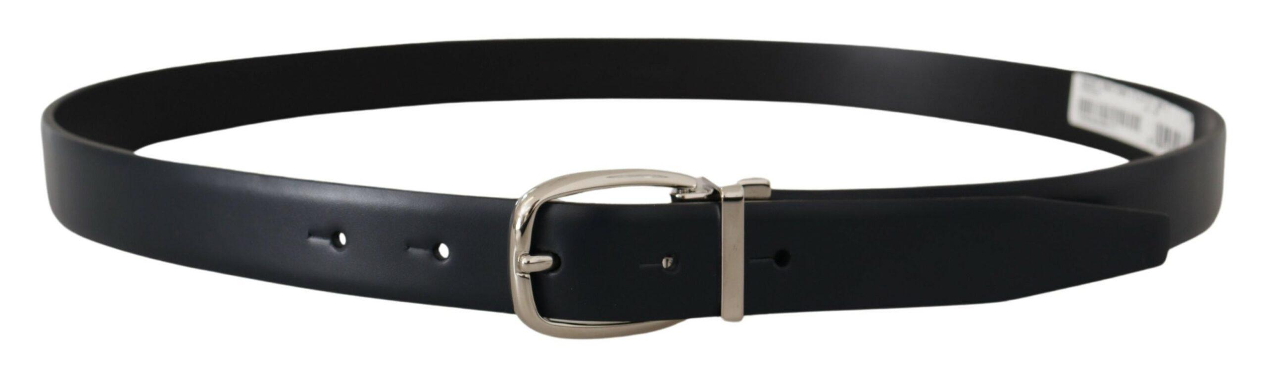 Dolce & Gabbana Black Leather Formal Silver Metal Buckle Belt - Ellie Belle