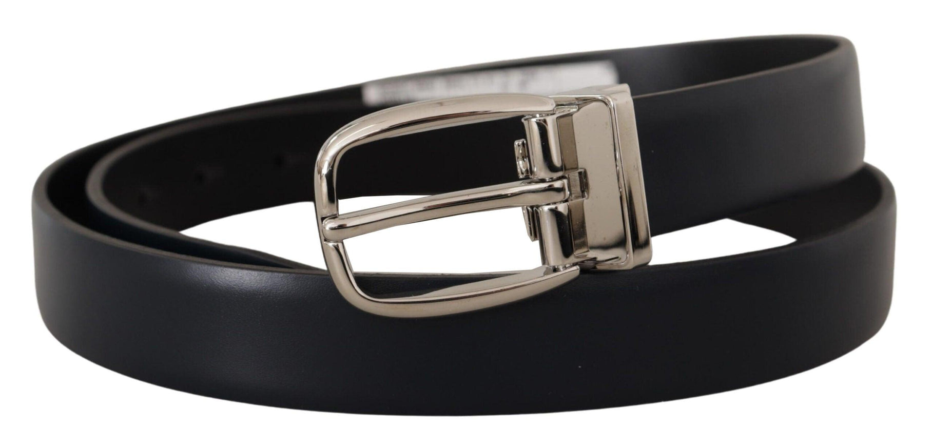 Dolce & Gabbana Black Leather Formal Silver Metal Buckle Belt - Ellie Belle