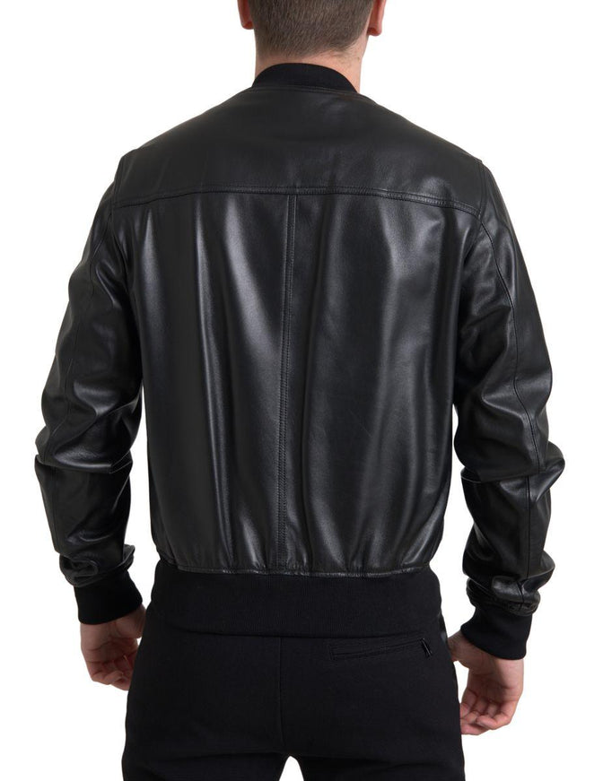 Dolce & Gabbana Leather Full Zip Bomber Jacket