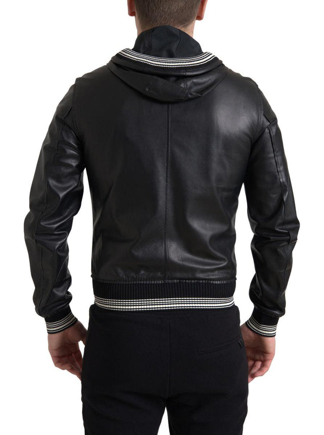 Dolce & Gabbana Black Leather Full Zip Hooded Men Jacket - Ellie Belle