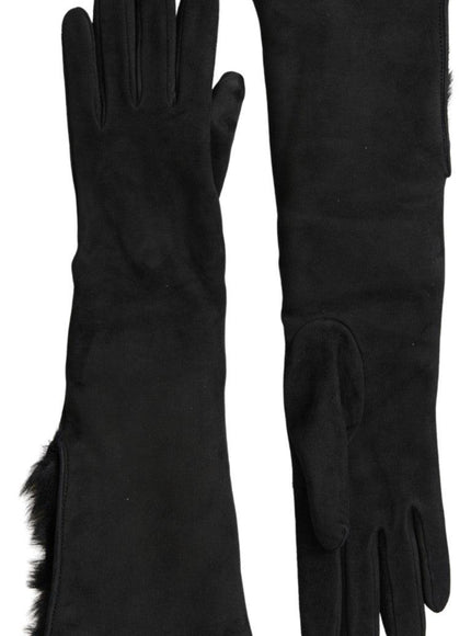 Dolce & Gabbana Black Leather Fur Elbow Length Gloves - Ellie Belle
