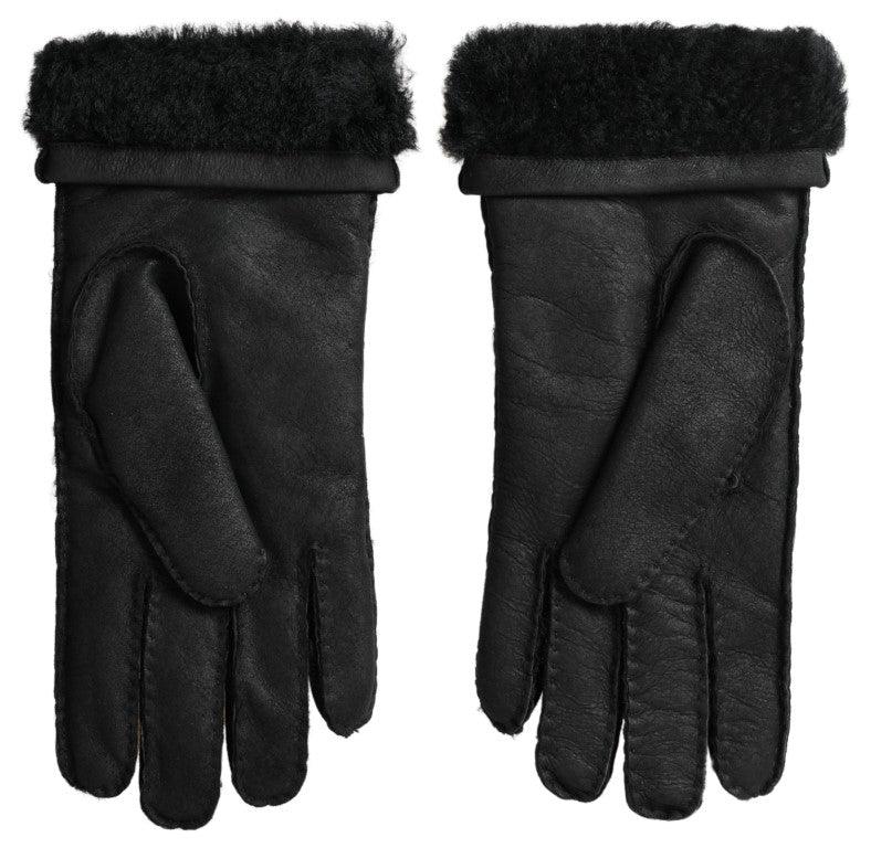 Dolce & Gabbana Black Leather Fur Short Hands Mitten Men Gloves - Ellie Belle