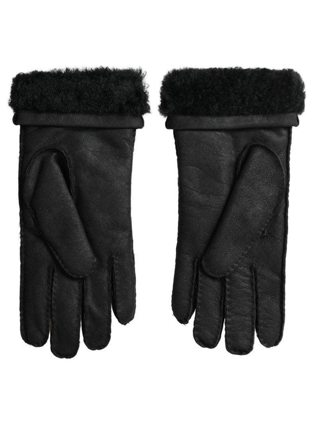 Dolce & Gabbana Black Leather Fur Short Hands Mitten Men Gloves - Ellie Belle