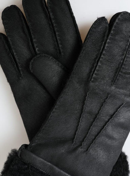Dolce & Gabbana Black Leather Fur Short Hands Mitten Men Gloves - Ellie Belle