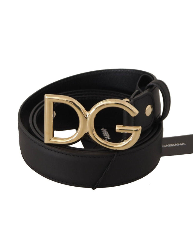 Dolce & Gabbana Black Leather Gold Metal DG Logo Waist Buckle Belt - Ellie Belle