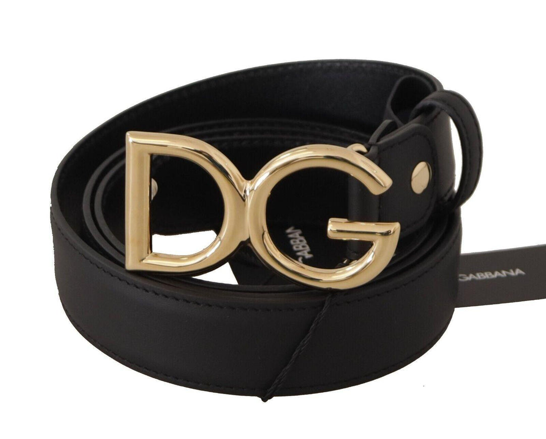 Dolce & Gabbana Black Leather Gold Metal DG Logo Waist Buckle Belt - Ellie Belle