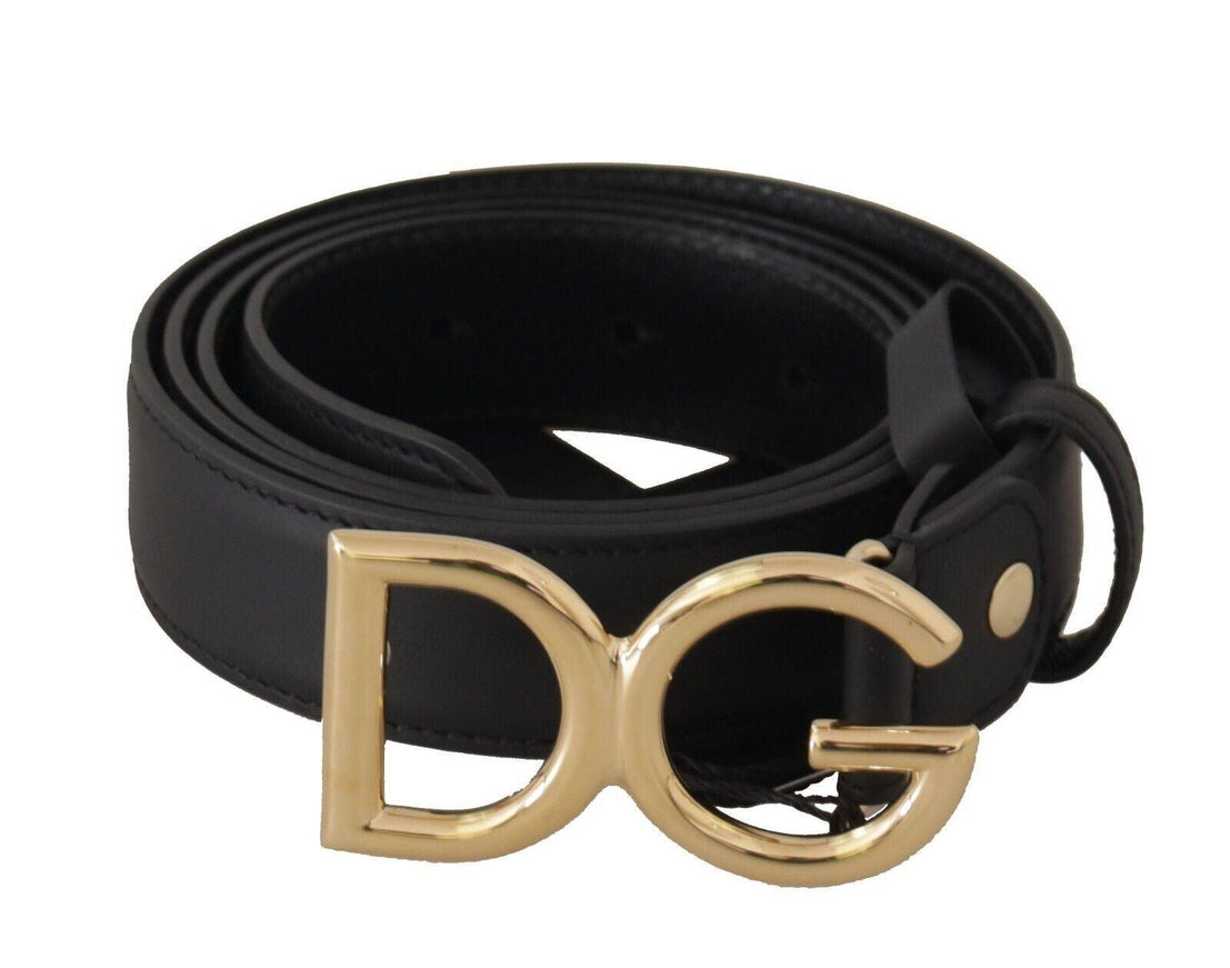 Dolce & Gabbana Black Leather Gold Metal DG Logo Waist Buckle Belt - Ellie Belle