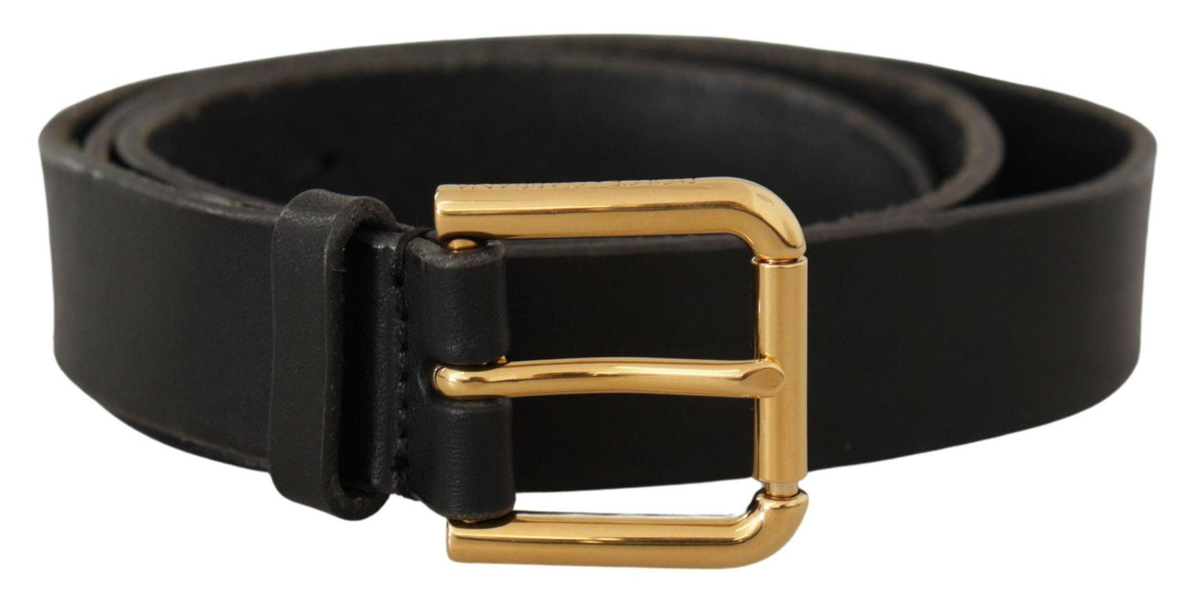 Dolce & Gabbana Black Leather Gold Metal Logo Belt - Ellie Belle