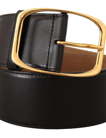 Dolce & Gabbana Black Leather Gold Metal Square Buckle Belt - Ellie Belle