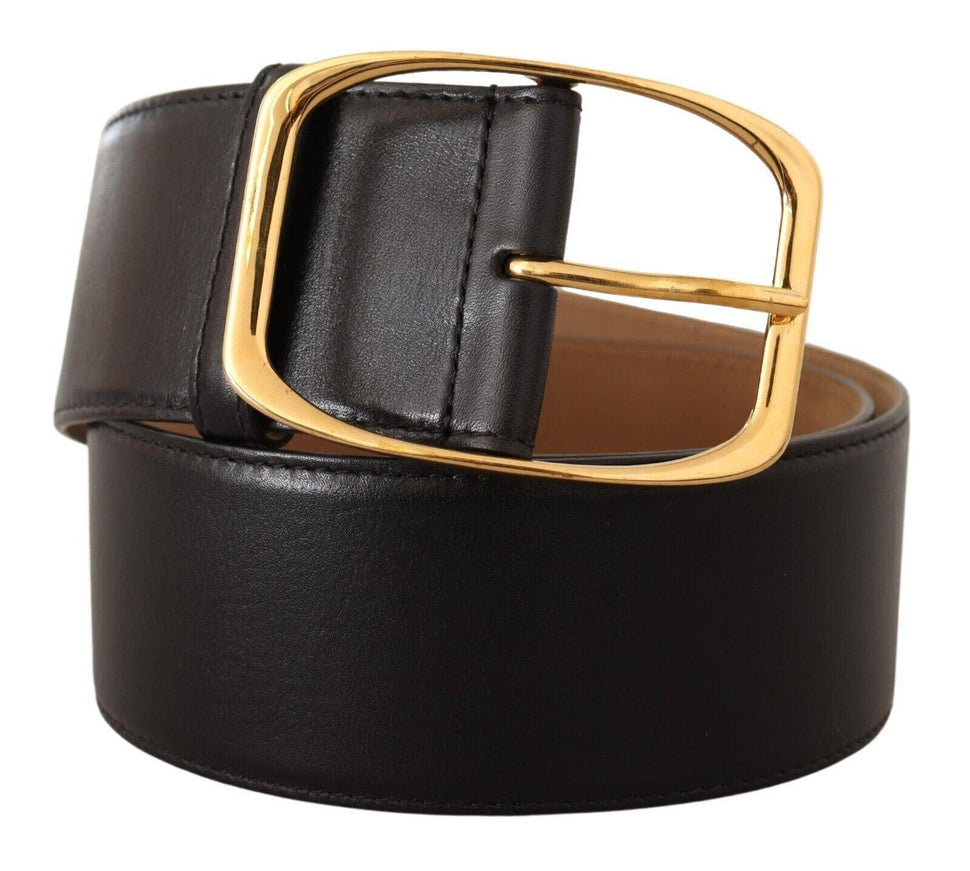 Dolce & Gabbana Black Leather Gold Metal Square Buckle Belt - Ellie Belle