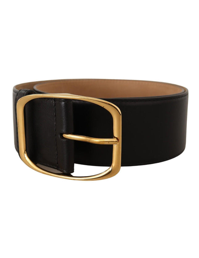 Dolce & Gabbana Black Leather Gold Metal Square Buckle Belt - Ellie Belle