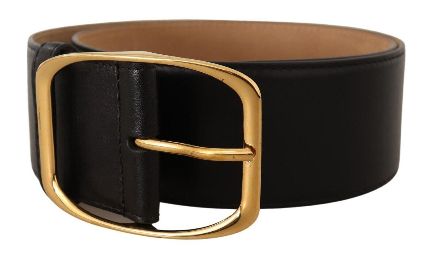 Dolce & Gabbana Black Leather Gold Metal Square Buckle Belt - Ellie Belle