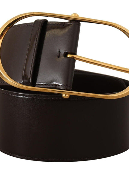 Dolce & Gabbana Black Leather Gold Metal Wide Waist Buckle Belt - Ellie Belle