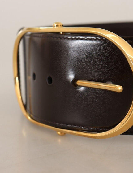 Dolce & Gabbana Black Leather Gold Metal Wide Waist Buckle Belt - Ellie Belle