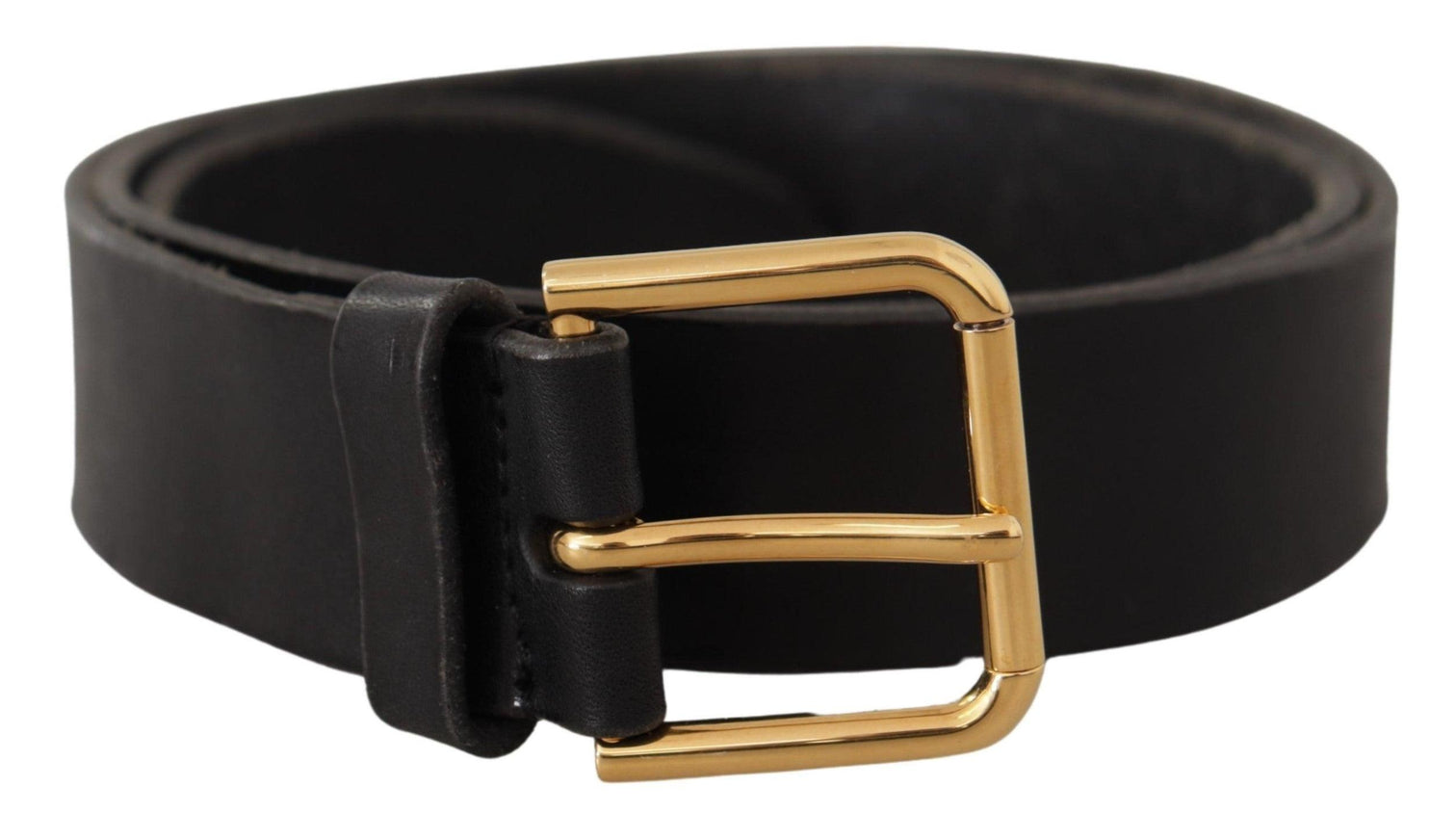 Dolce & Gabbana Black Leather Gold Tone Logo Metal Buckle Belt - Ellie Belle