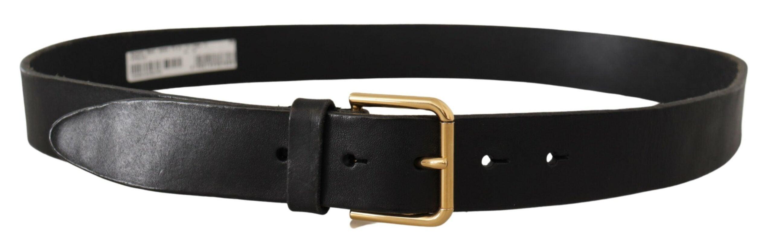 Dolce & Gabbana Black Leather Gold Tone Logo Metal Buckle Belt - Ellie Belle