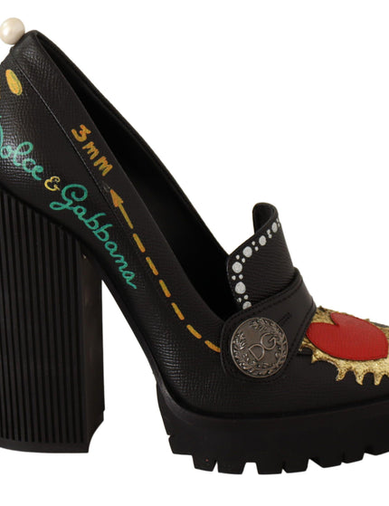 Dolce & Gabbana Black Leather Heart Embellished Pumps Shoes - Ellie Belle