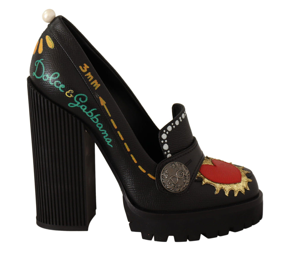 Dolce & Gabbana Black Leather Heart Embellished Pumps Shoes - Ellie Belle