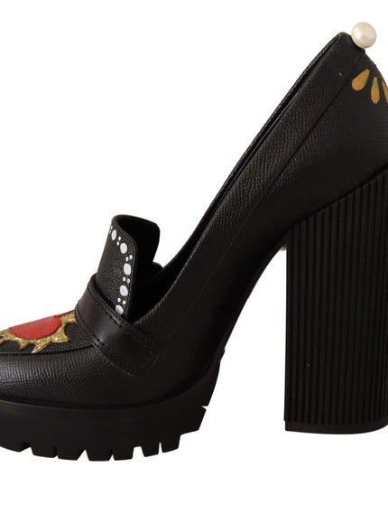 Dolce & Gabbana Black Leather Heart Embellished Pumps Shoes - Ellie Belle