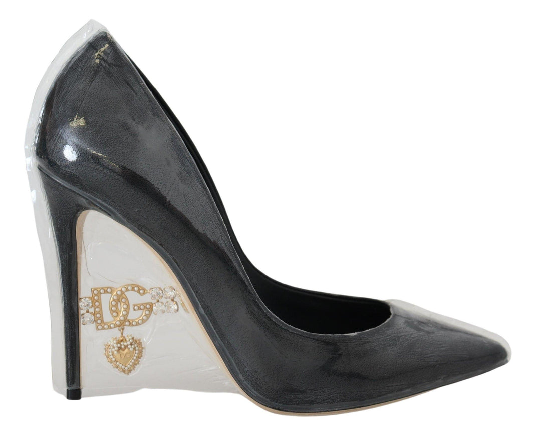 Dolce & Gabbana Black Leather Heels Pumps Plastic Wrapped Shoes - Ellie Belle