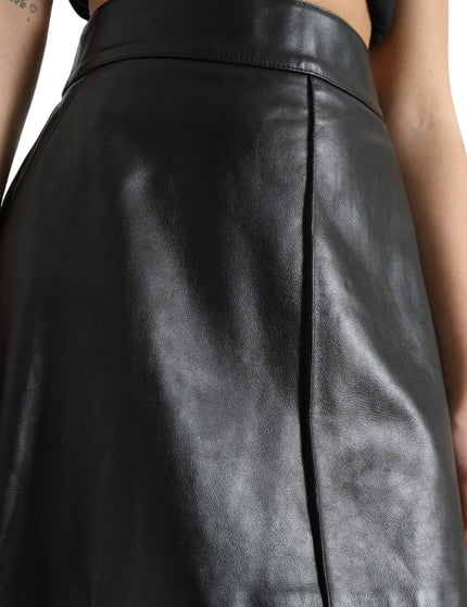 Dolce & Gabbana Black Leather High Waist A-line Mini Skirt - Ellie Belle