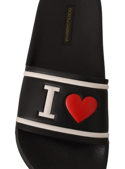 Dolce & Gabbana Black Leather I Love D&G Slides Sandals - Ellie Belle