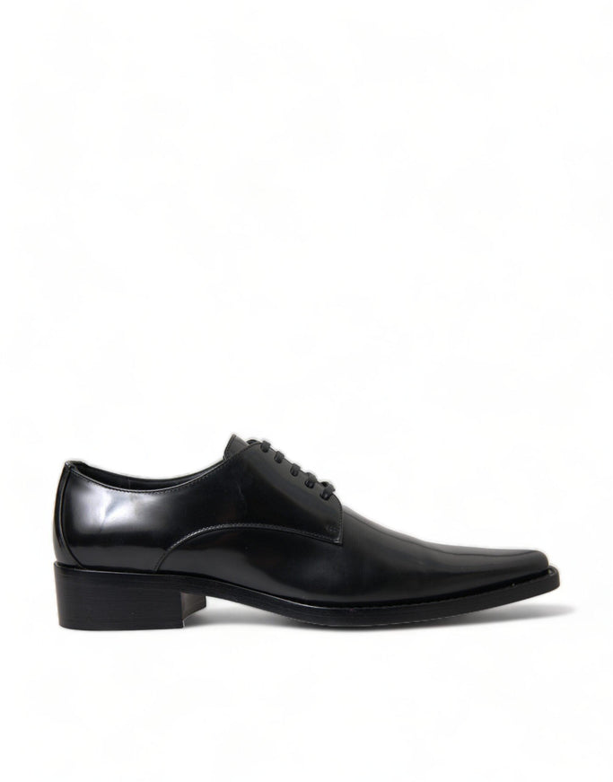 Dolce & Gabbana Black Leather Lace Up Formal Flats Shoes - Ellie Belle