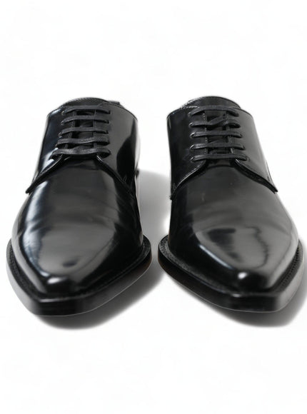 Dolce & Gabbana Black Leather Lace Up Formal Flats Shoes - Ellie Belle
