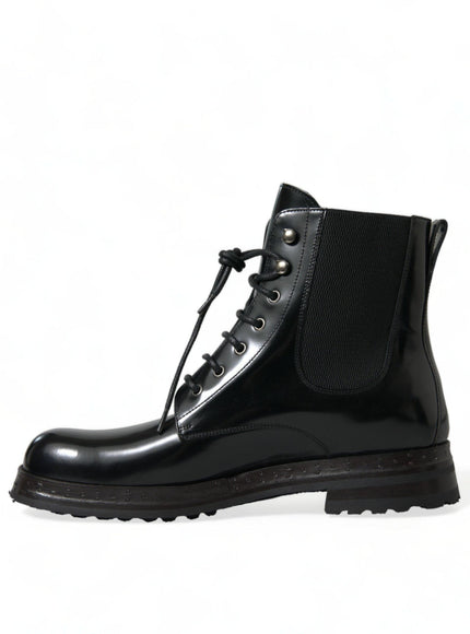 Dolce & Gabbana Black Leather Lace Up Mid Calf Boots Shoes - Ellie Belle