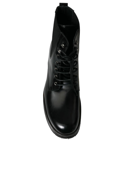 Dolce & Gabbana Black Leather Lace Up Mid Calf Boots Shoes - Ellie Belle
