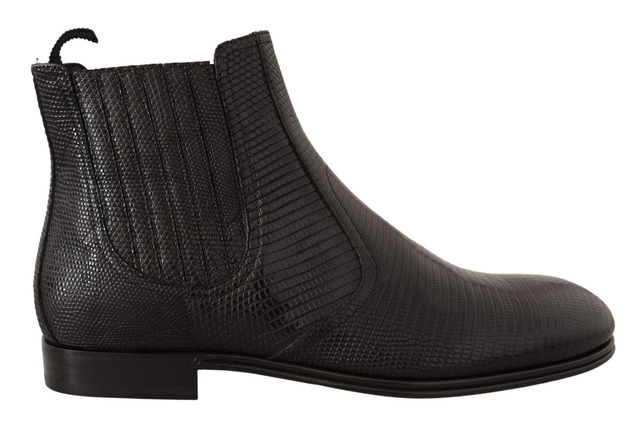 Dolce & Gabbana Black Leather Lizard Skin Ankle Boots - Ellie Belle