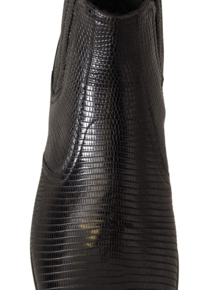 Dolce & Gabbana Black Leather Lizard Skin Ankle Boots - Ellie Belle