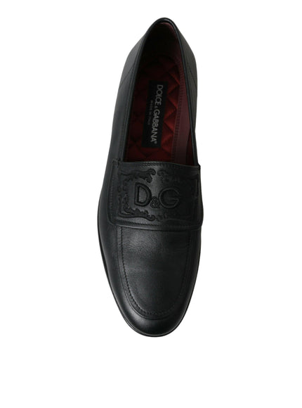Dolce & Gabbana Black Leather Logo Embroidery Loafers Dress Shoes - Ellie Belle