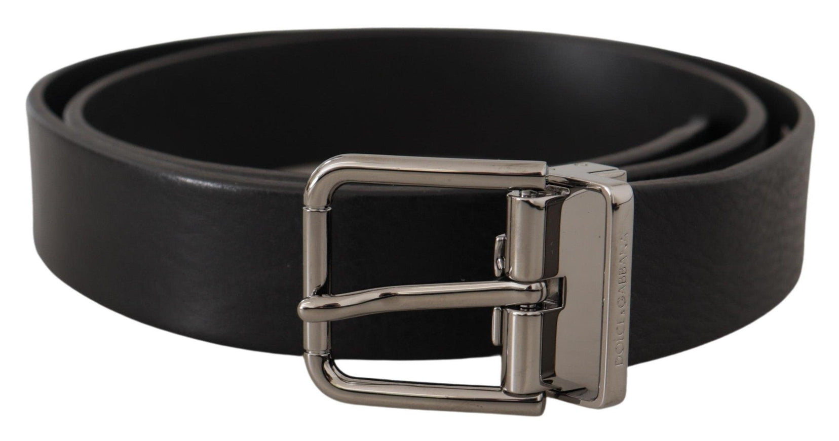 Dolce & Gabbana Black Leather Logo Engraved Metal Buckle Belt - Ellie Belle