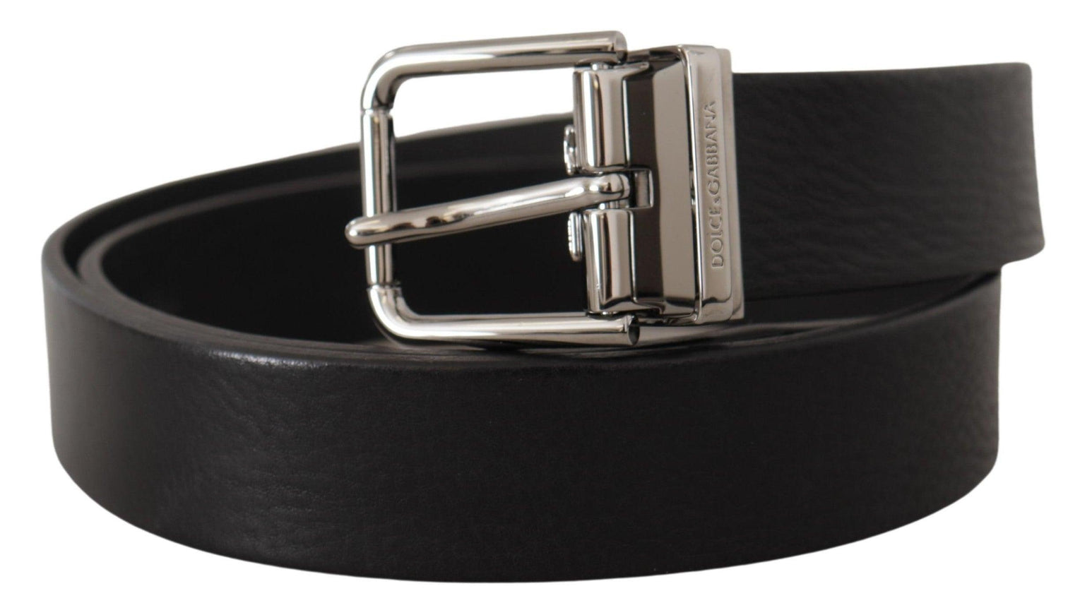 Dolce & Gabbana Black Leather Logo Engraved Metal Buckle Belt - Ellie Belle