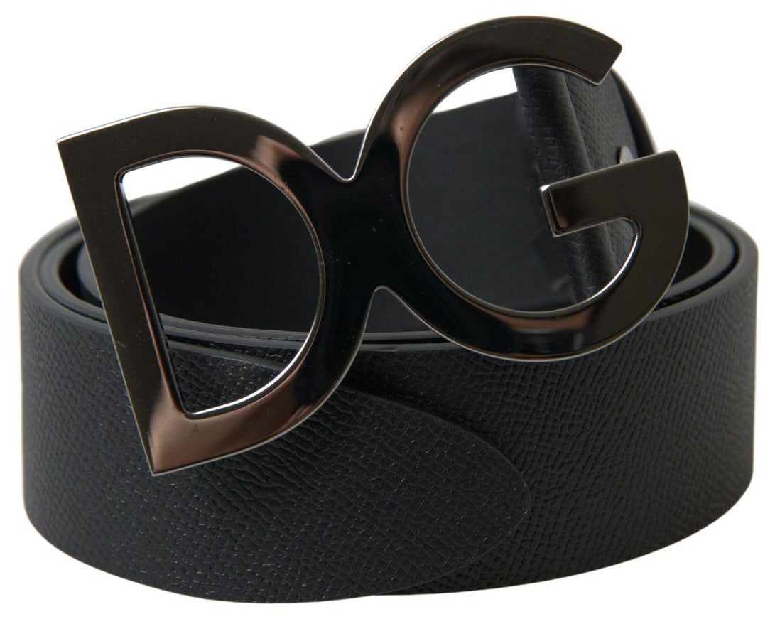 Dolce & Gabbana Black Leather Logo Metal Buckle Men Belt - Ellie Belle