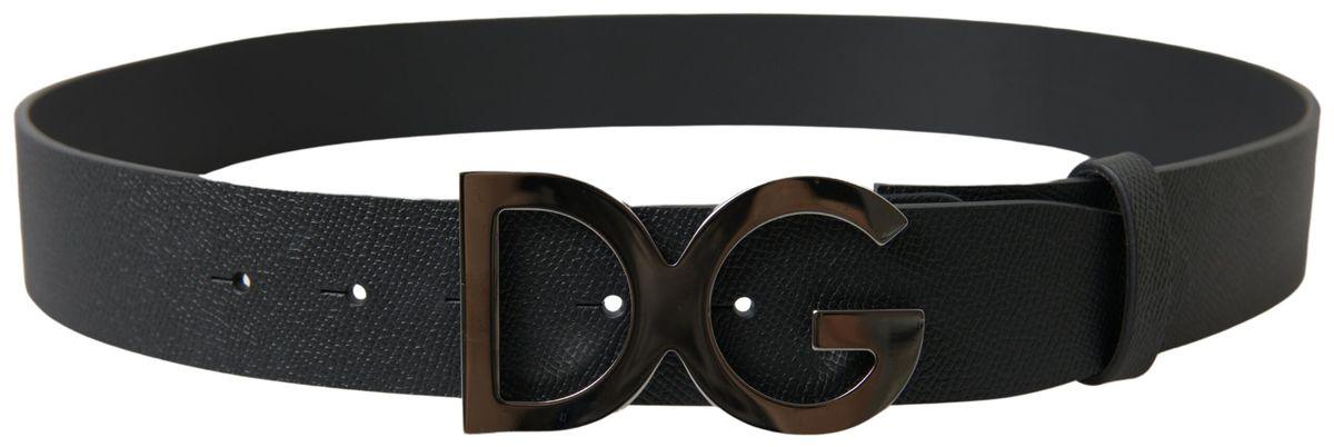 Dolce & Gabbana Black Leather Logo Metal Buckle Men Belt - Ellie Belle