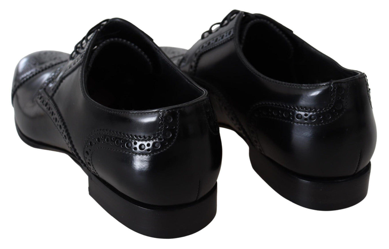 Dolce & Gabbana Black Leather Men Derby Formal Loafers Shoes - Ellie Belle