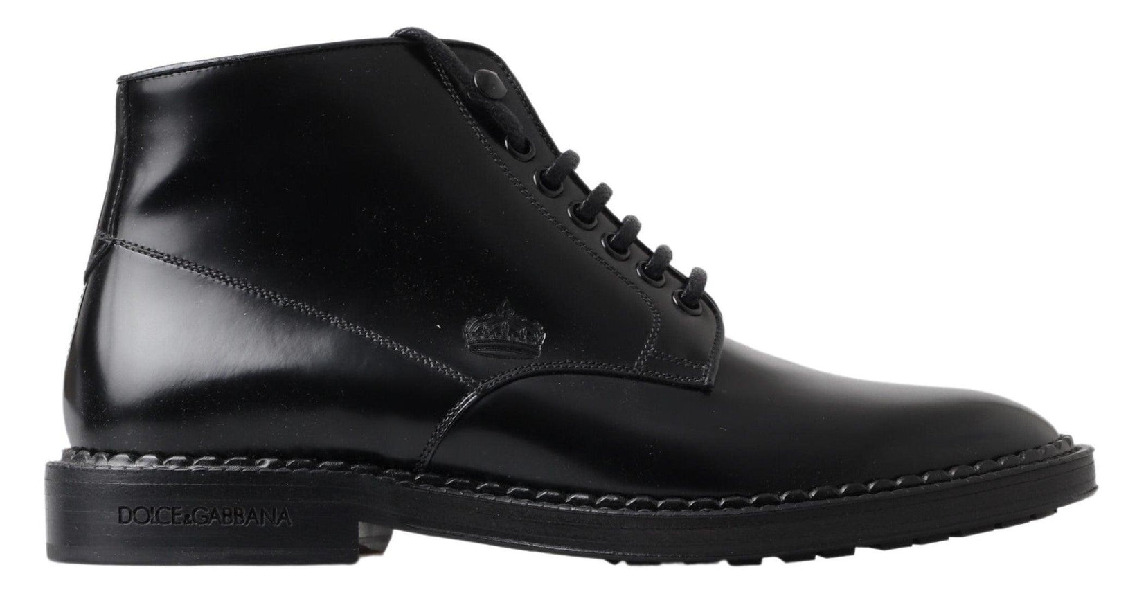 Dolce & Gabbana Black Leather Men Short Boots Lace Up Shoes - Ellie Belle