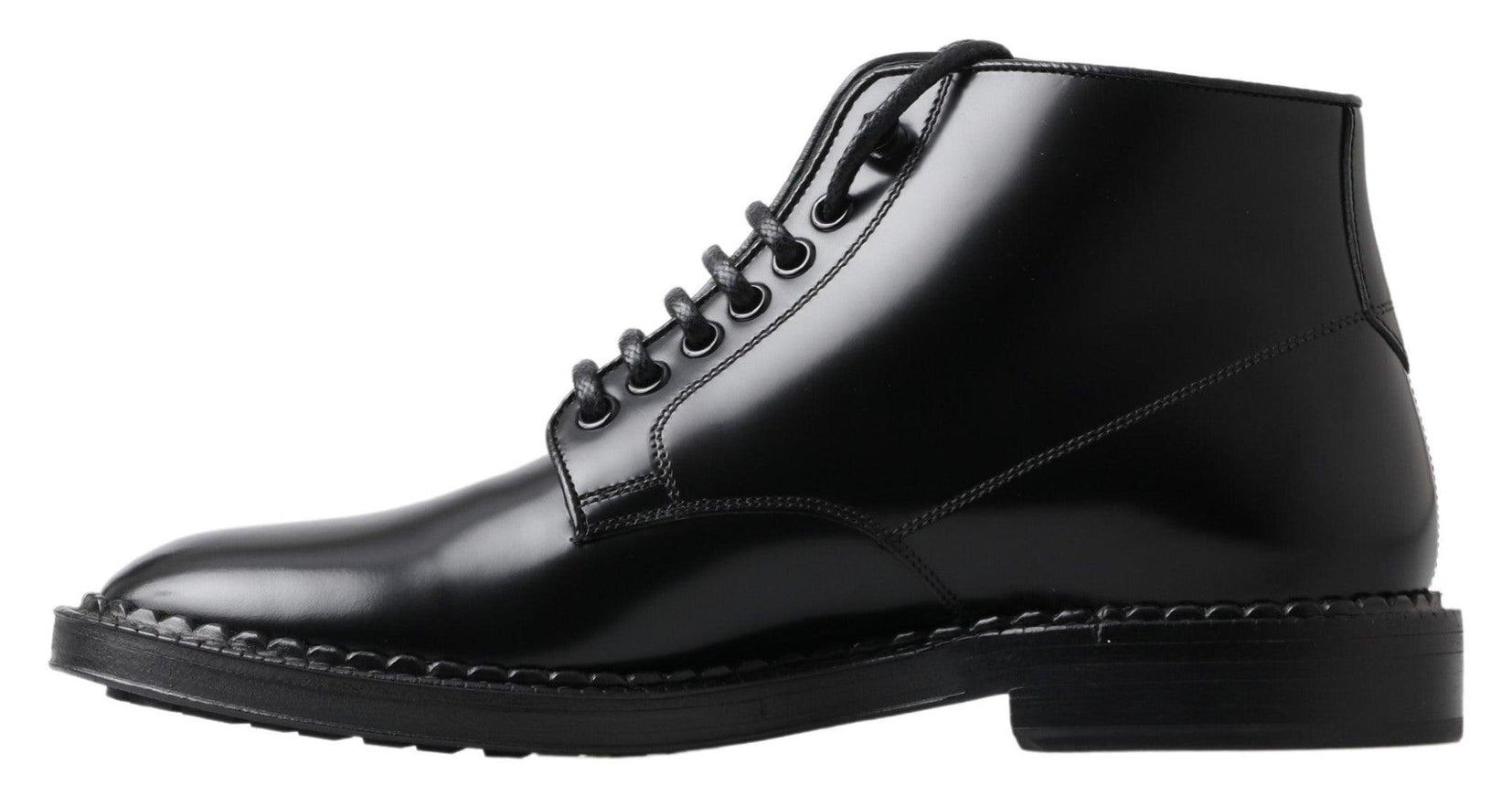 Dolce & Gabbana Black Leather Men Short Boots Lace Up Shoes - Ellie Belle