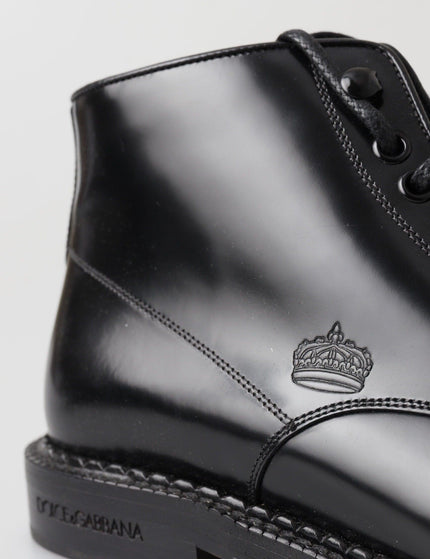 Dolce & Gabbana Black Leather Men Short Boots Lace Up Shoes - Ellie Belle